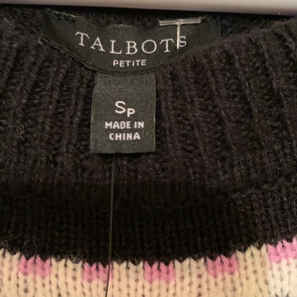 Talbots Nordic Wool Blend Crewneck Sweater in Purple Cream Fair Isle Petite New - Picture 2 of 6